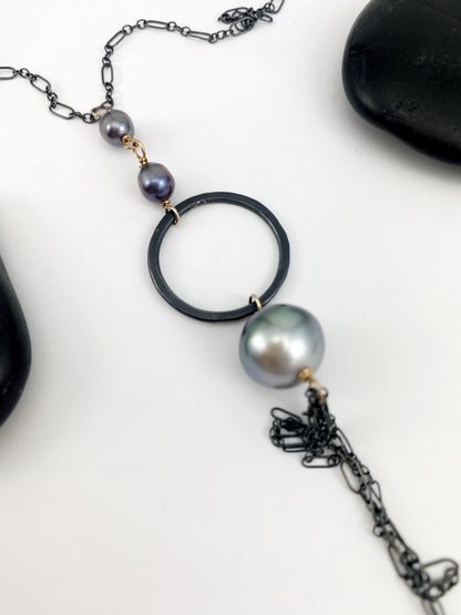 Mixed Metal Tahitian Pearl Fringe Necklace