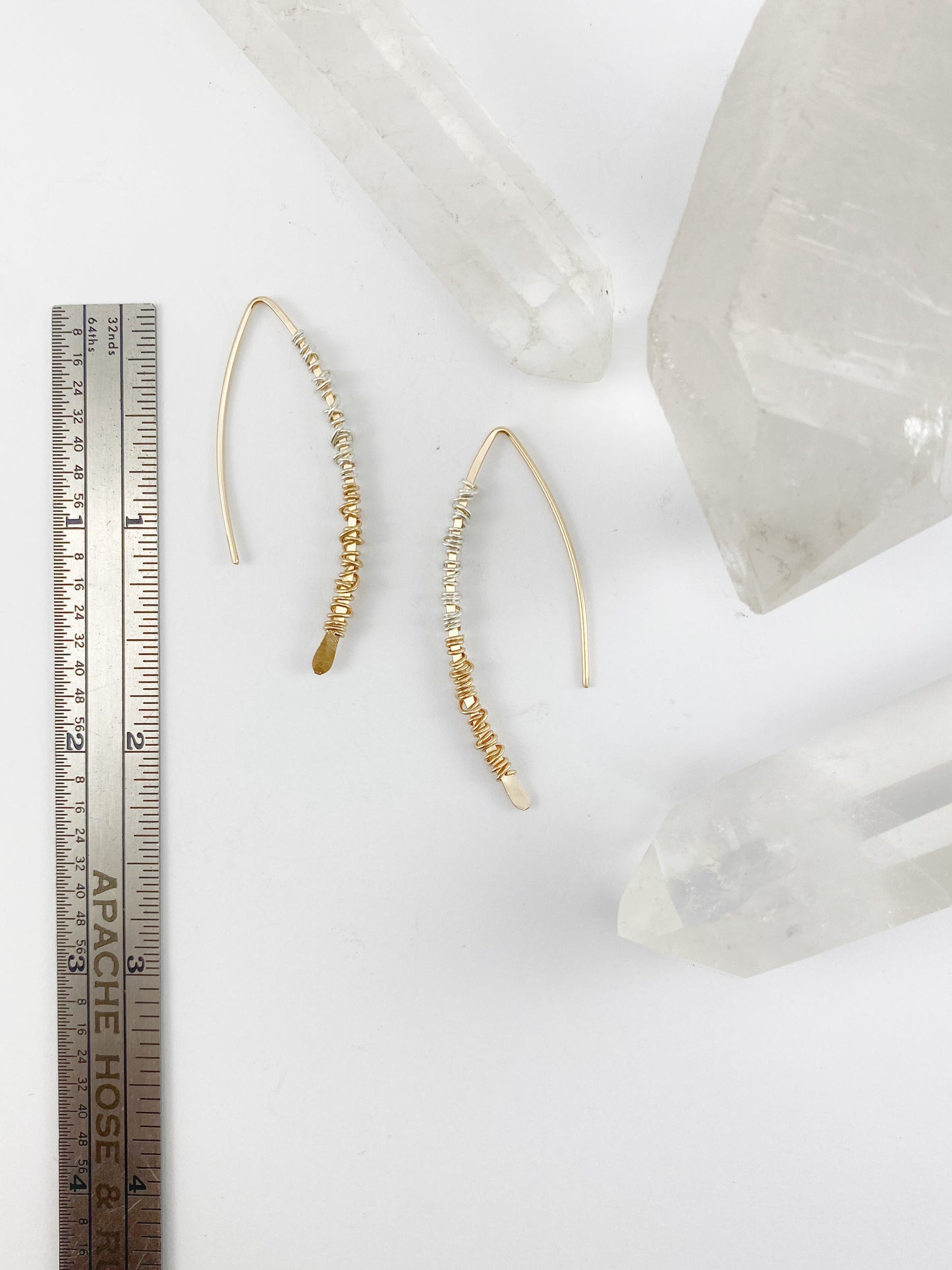 Gold Mixed Metal Pull Through Earrings | Boho Threader Earrings | Minimalist Earrings | Delicate Earrings | Dainty Open Hoops |  Arc Earrings
