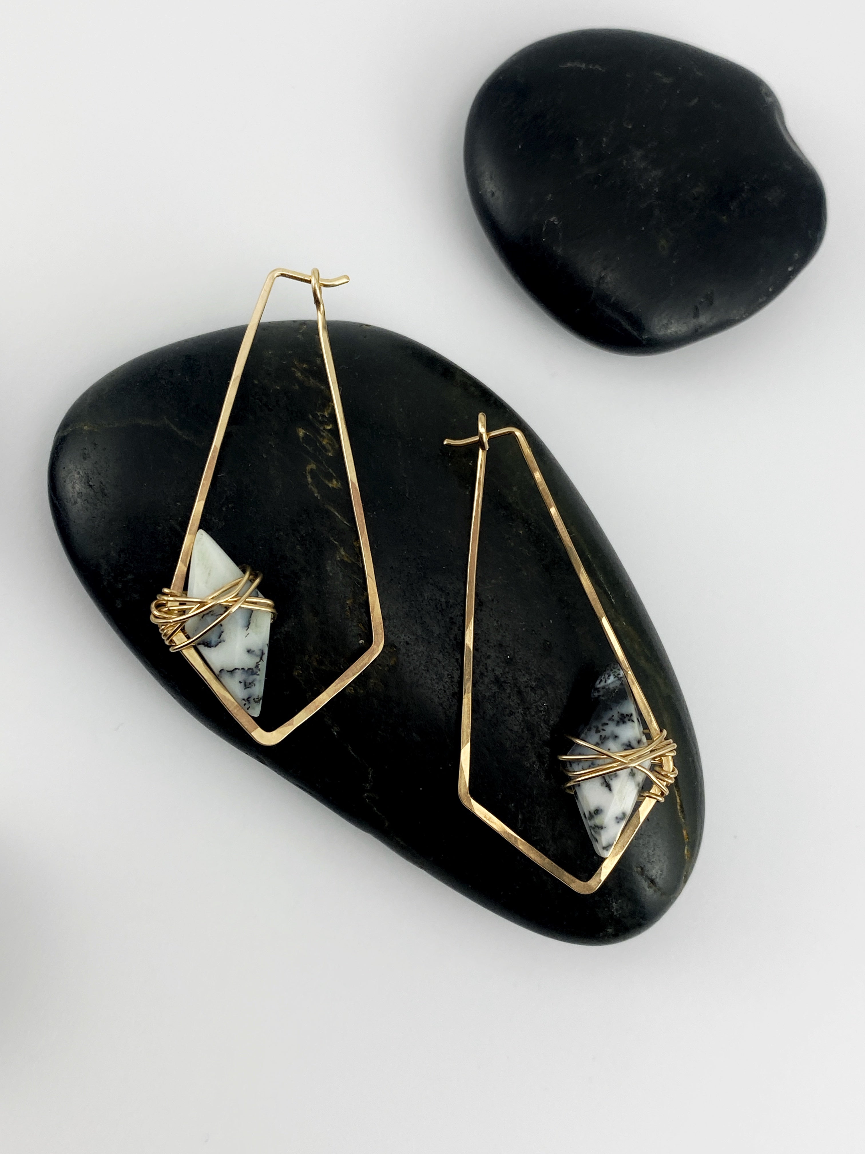 Dendritic Agate Kite Hoops with 14k Gold Fill