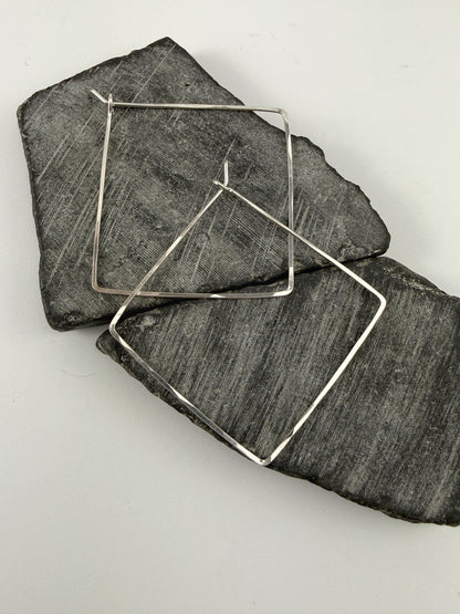 Sterling Silver Diamond Hoop Earrings | Boho Hoops | Geometric Earrings | Diamond Shaped Hoops | Sterling Silver | Handmade Hammered Hoops