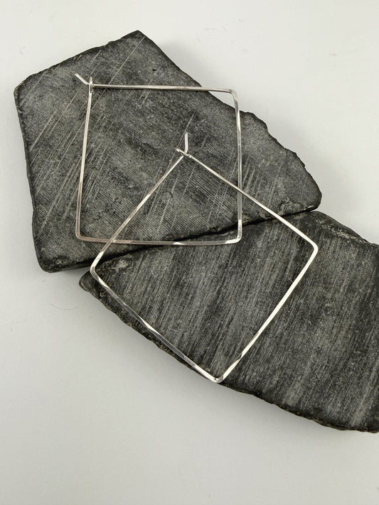 Sterling Silver Diamond Hoop Earrings | Boho Hoops | Geometric Earrings | Diamond Shaped Hoops | Sterling Silver | Handmade Hammered Hoops