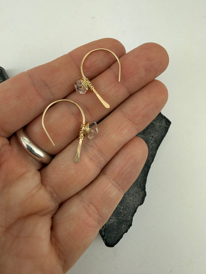 Gold Open Hoop Earrings with Herkimer Diamonds | Birthstone Earrings | Dainty Earrings | Gold Boho Earrings | Gold Hoops | April Birthstone | Arch Hoops | Simple Earrings | Open Hoops | Minimalist Earrings