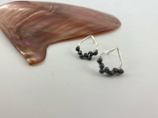 Silver Teardrop Studs with Woven Pearls