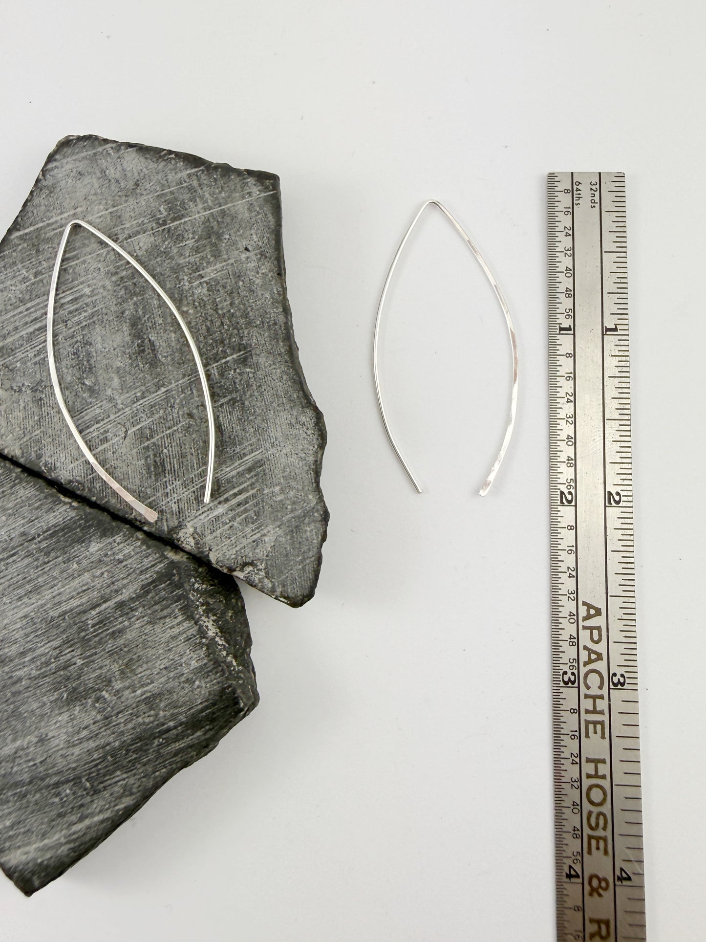 Sterling Silver Marquis Threader Earrings | Arc Earrings | Boho Threaders | Sterling Silver Pull Through Earrings | Handmade Hammered Earrings