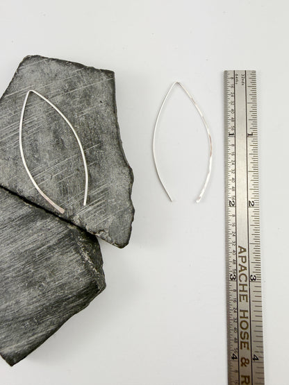 Sterling Silver Marquis Threader Earrings | Arc Earrings | Boho Threaders | Sterling Silver Pull Through Earrings | Handmade Hammered Earrings
