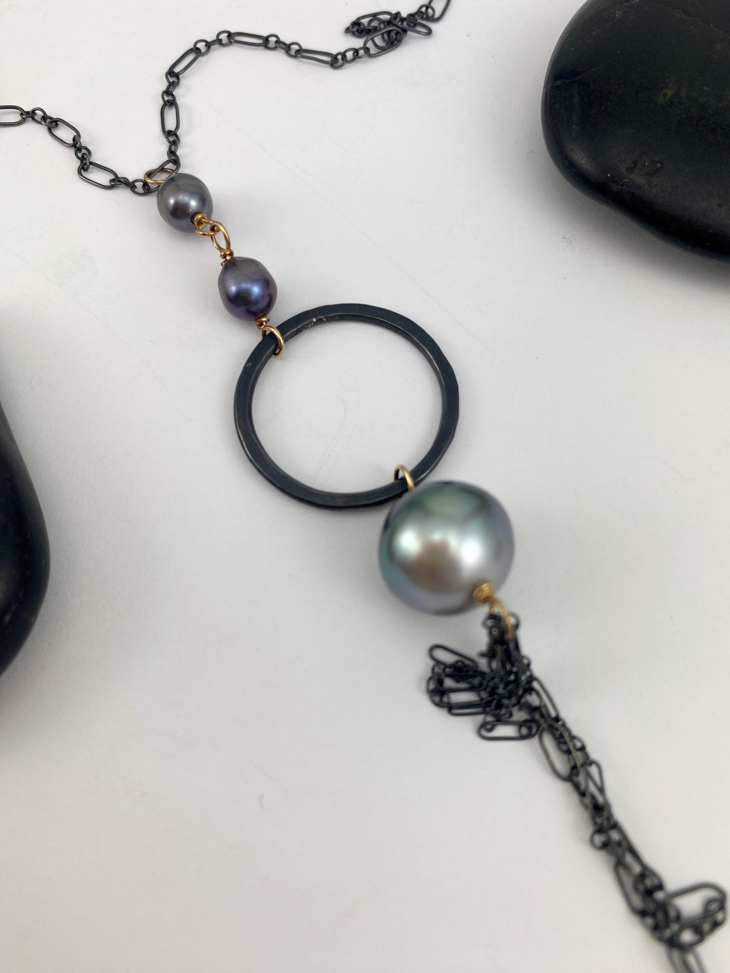 Mixed Metal Tahitian Pearl Fringe Necklace