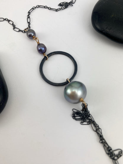 Mixed Metal Tahitian Pearl Fringe Necklace