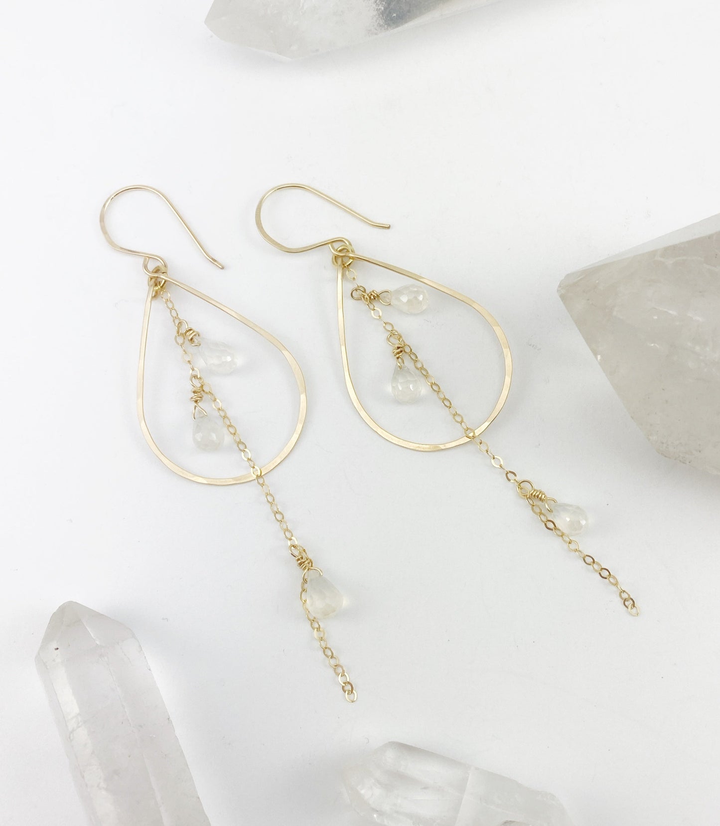Gold Moonstone Teardrop Earrings | Teardrop Hoops | Geometric Earrings | Moonstone Earrings | Minimalist Earrings | Boho Teardrop Earrings | 14 K Gold Fill