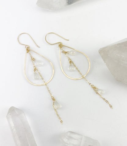 Gold Moonstone Teardrop Earrings | Teardrop Hoops | Geometric Earrings | Moonstone Earrings | Minimalist Earrings | Boho Teardrop Earrings | 14 K Gold Fill
