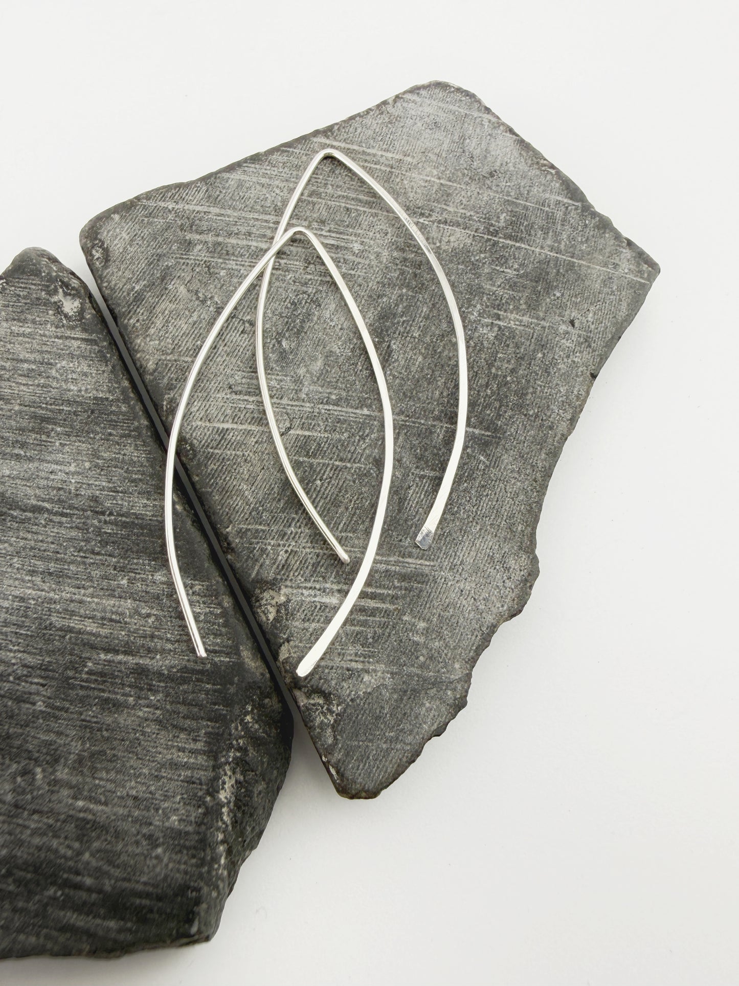 Sterling Silver Marquis Threader Earrings | Arc Earrings | Boho Threaders | Sterling Silver Pull Through Earrings | Handmade Hammered Earrings