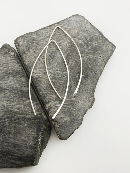 Sterling Silver Marquis Threader Earrings | Arc Earrings | Boho Threaders | Sterling Silver Pull Through Earrings | Handmade Hammered Earrings