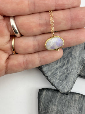 Faceted Rainbow Moonstone Necklace | Gold Necklace | Rainbow Moonstone Bezel Necklace | Birthstone Jewelry | June Birthday | Rainbow Moonstone Jewelry