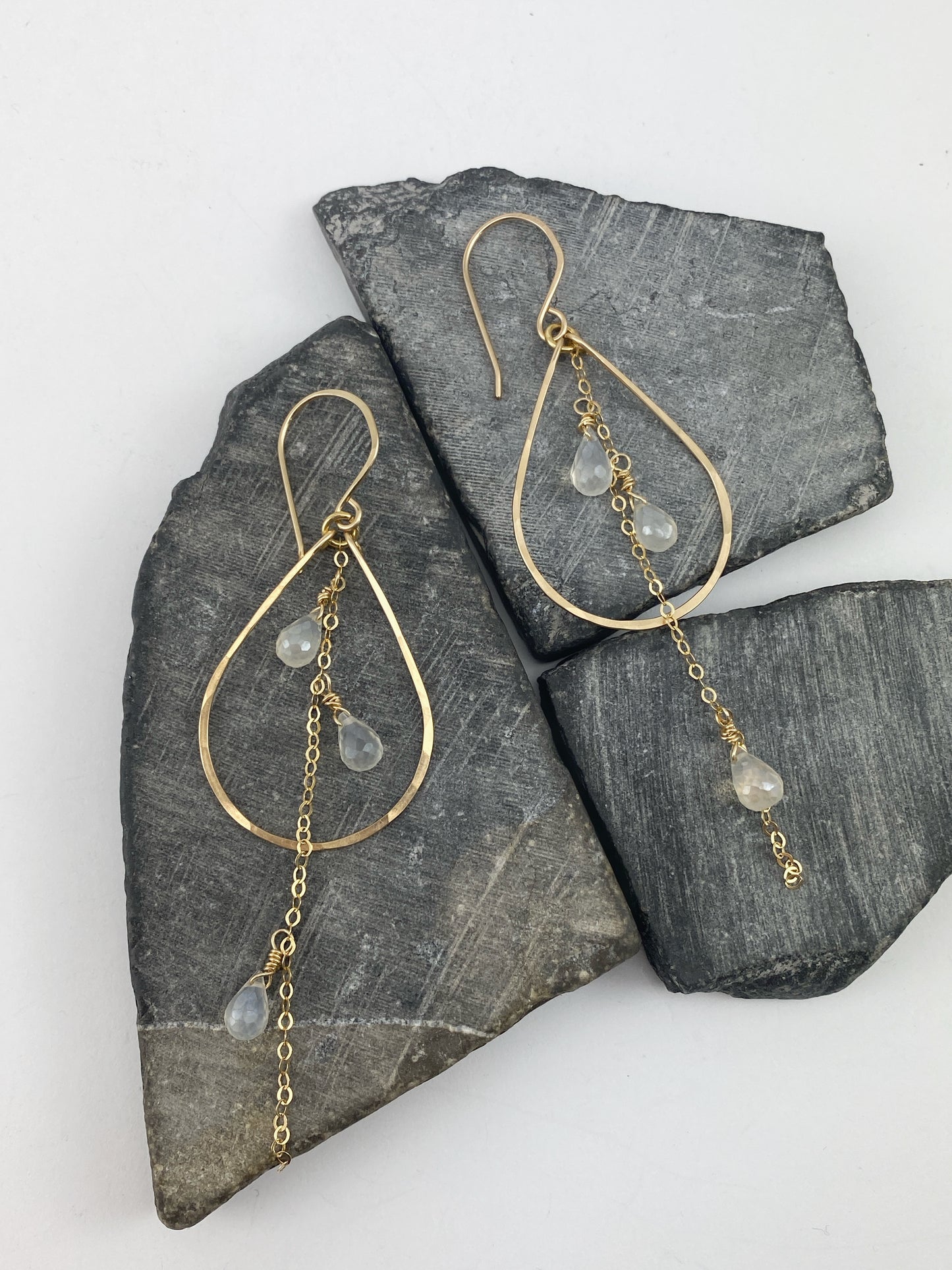 Gold Moonstone Teardrop Earrings | Teardrop Hoops | Geometric Earrings | Moonstone Earrings | Minimalist Earrings | Boho Teardrop Earrings | 14 K Gold Fill