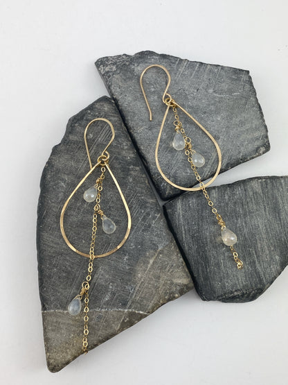 Gold Moonstone Teardrop Earrings | Teardrop Hoops | Geometric Earrings | Moonstone Earrings | Minimalist Earrings | Boho Teardrop Earrings | 14 K Gold Fill