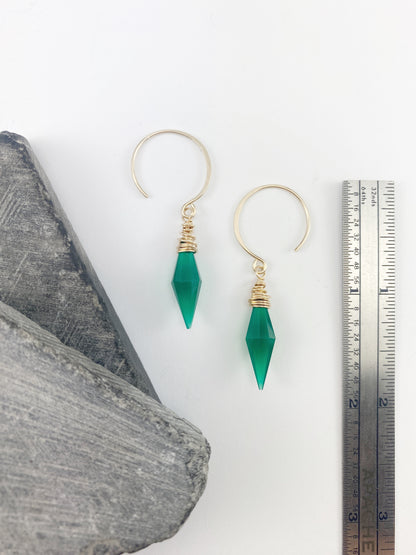 Green Onyx Gold Drop Earrings | Gemstone Earrings | Gold Dangle Earrings | Green Stone | Gold Boho Earrings | Geometric Earrings | Dainty Earrings