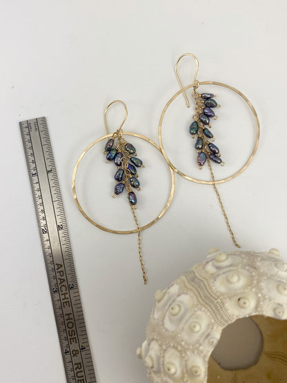 Gold Fringe Hoops with Purple Pearl Clusters