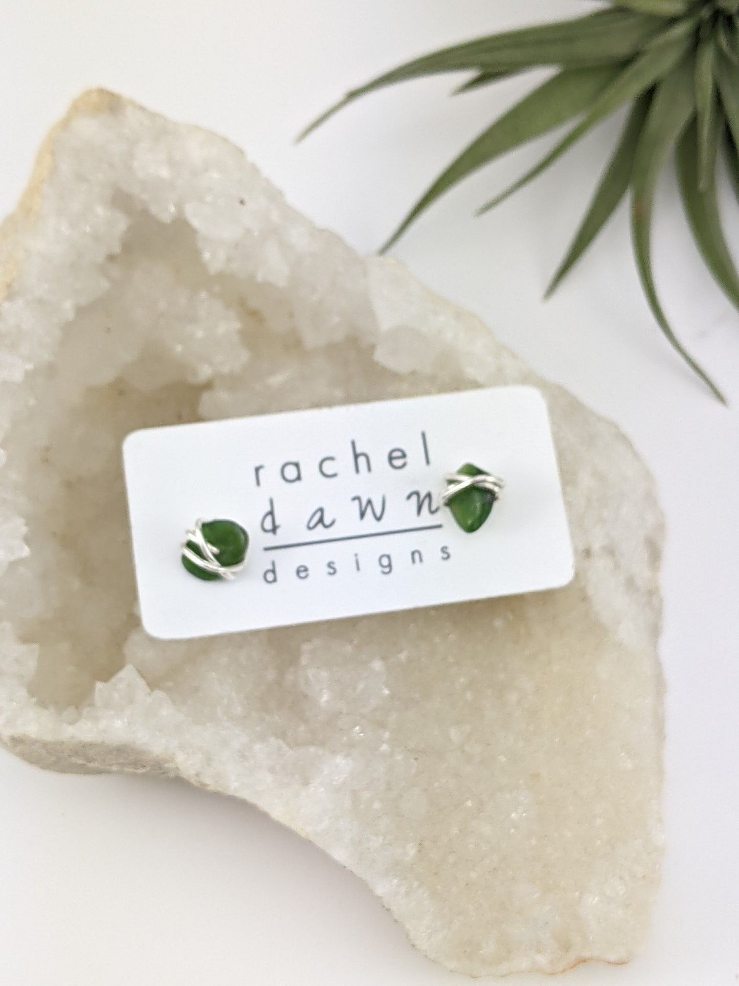 Sterling Silver Wrapped Jade Stud Earrings, Gemstone studs, natural jade, March birthstone, stone earrings,