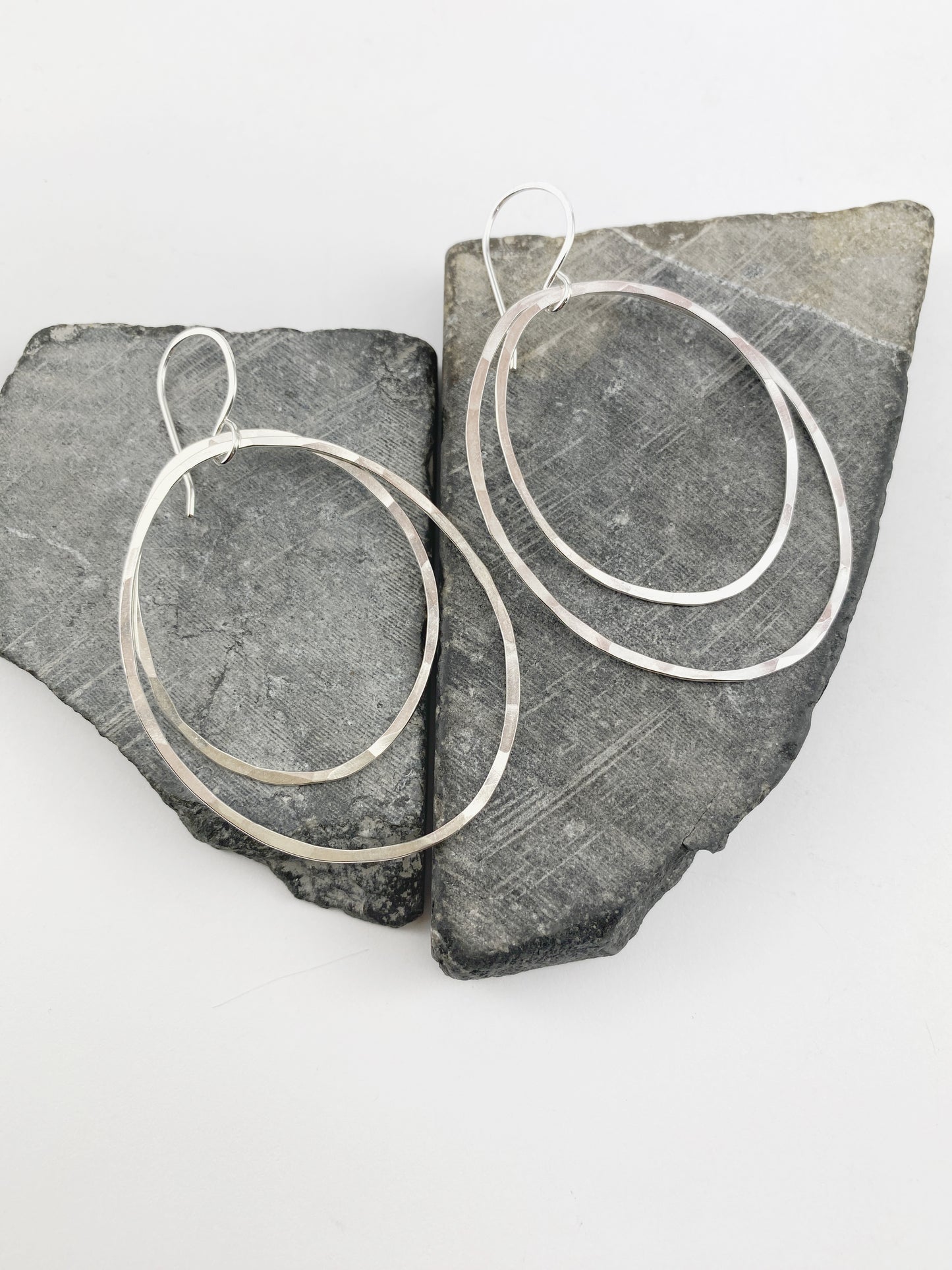 Large Silver Double Hoop Earrings | Silver Hoop Earrings | Boho Hoops | Hammered Hoops | Handmade Silver Earrings | Open Hoops | Lightweight Earrings