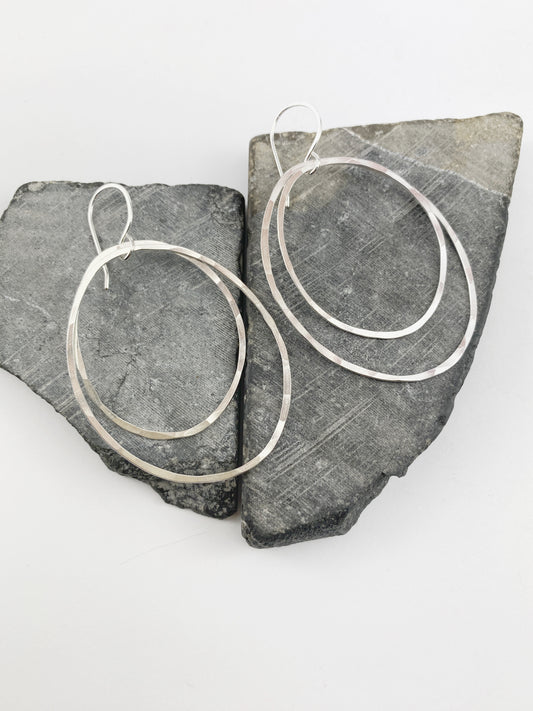 Large Silver Double Hoop Earrings | Silver Hoop Earrings | Boho Hoops | Hammered Hoops | Handmade Silver Earrings | Open Hoops | Lightweight Earrings