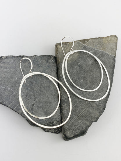Large Silver Double Hoop Earrings | Silver Hoop Earrings | Boho Hoops | Hammered Hoops | Handmade Silver Earrings | Open Hoops | Lightweight Earrings