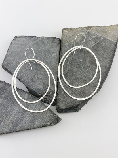 Large Silver Double Hoop Earrings | Silver Hoop Earrings | Boho Hoops | Hammered Hoops | Handmade Silver Earrings | Open Hoops | Lightweight Earrings