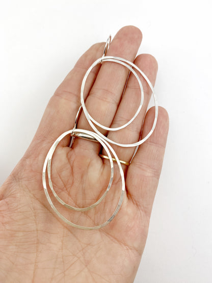 Large Silver Double Hoop Earrings | Silver Hoop Earrings | Boho Hoops | Hammered Hoops | Handmade Silver Earrings | Open Hoops | Lightweight Earrings