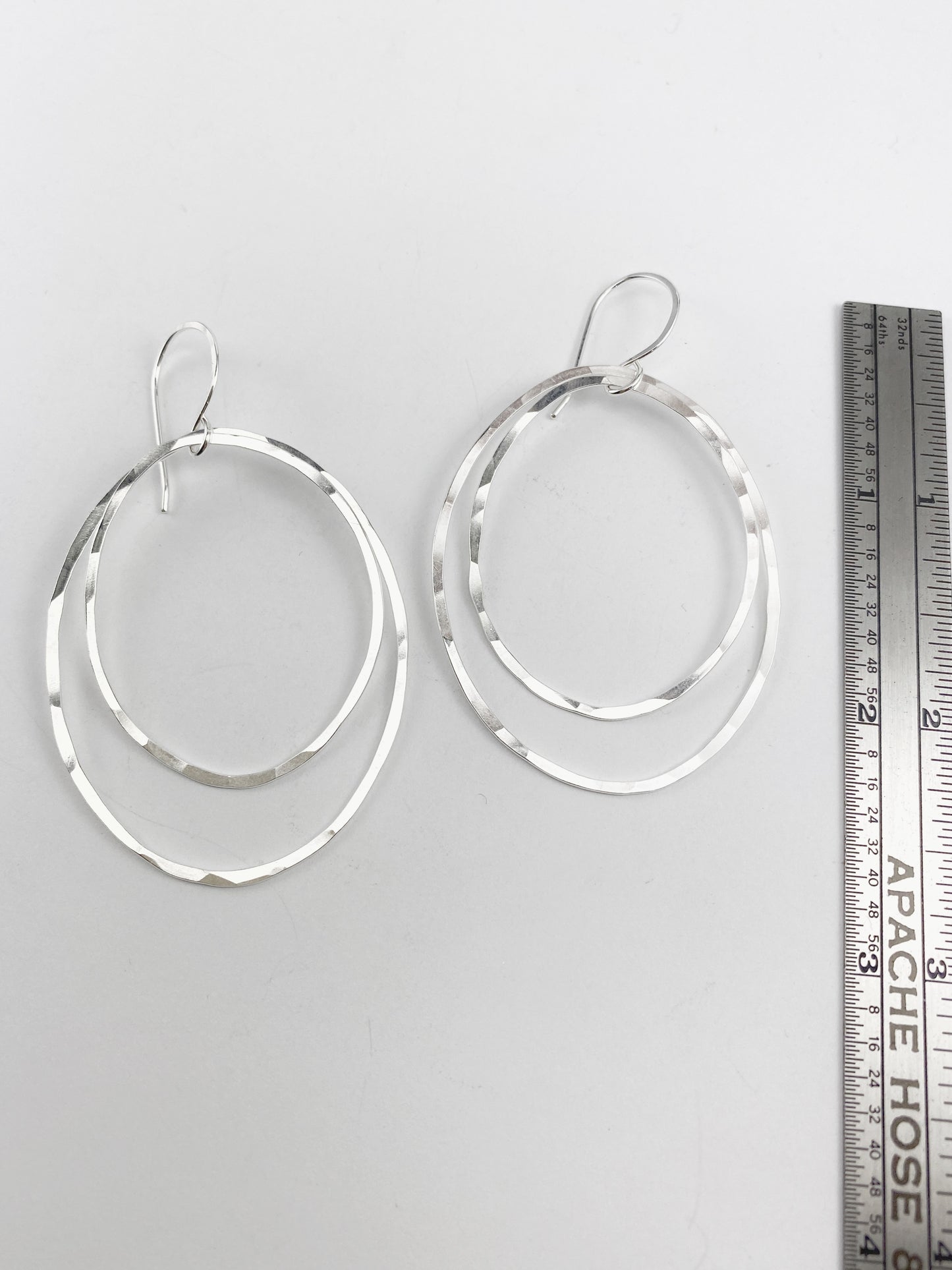 Large Silver Double Hoop Earrings | Silver Hoop Earrings | Boho Hoops | Hammered Hoops | Handmade Silver Earrings | Open Hoops | Lightweight Earrings