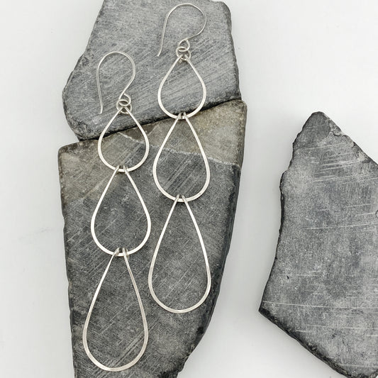 Silver Triple Teardrop Earrings | Waterfall Earrings | Silver Boho Earrings | Sterling Silver