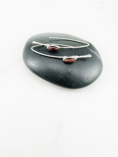 Hammered Sterling Silver Threader Earrings with Garnet