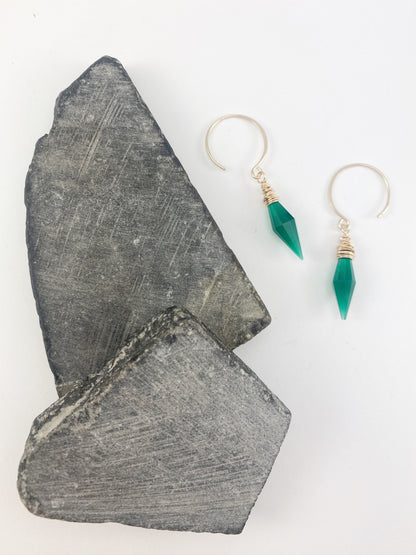 Green Onyx Gold Drop Earrings | Gemstone Earrings | Gold Dangle Earrings | Green Stone | Gold Boho Earrings | Geometric Earrings | Dainty Earrings