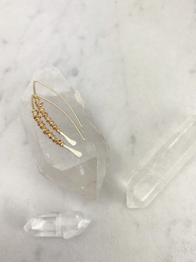Gold Pull Through Earrings with Gold Wrap | Boho Threader Earrings | Minimalist Earrings | Delicate Earrings | Dainty Open Hoops |  Arc Earrings
