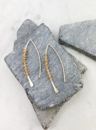 Gold Pull Through Earrings with Gold Wrap | Boho Threader Earrings | Minimalist Earrings | Delicate Earrings | Dainty Open Hoops |  Arc Earrings