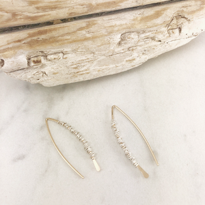 Hammered Gold Boho Threader Earrings with Silver Wire Wrap