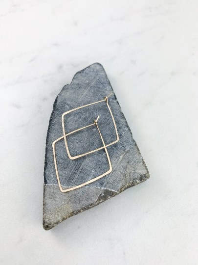14k Gold Hammered Geometric Diamond Earrings | Geometric Earrings | Boho Hoop Earrings | Pull Through Earrings | Minimalist Earrings | Delicate Earrings | Boho Wire Wrap | Open Hoops | Diamond Threaders