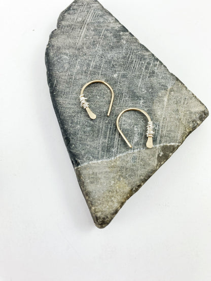 Gold Horseshoe Threader with Silver Wrap | Huggie Hoops | Dainty Earrings | Tiny Earrings | Small Boho Earrings | Mini Earrings | Open Hoop | Horseshoe Earrings