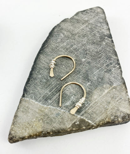 Gold Horseshoe Threader with Silver Wrap | Huggie Hoops | Dainty Earrings | Tiny Earrings | Small Boho Earrings | Mini Earrings | Open Hoop | Horseshoe Earrings