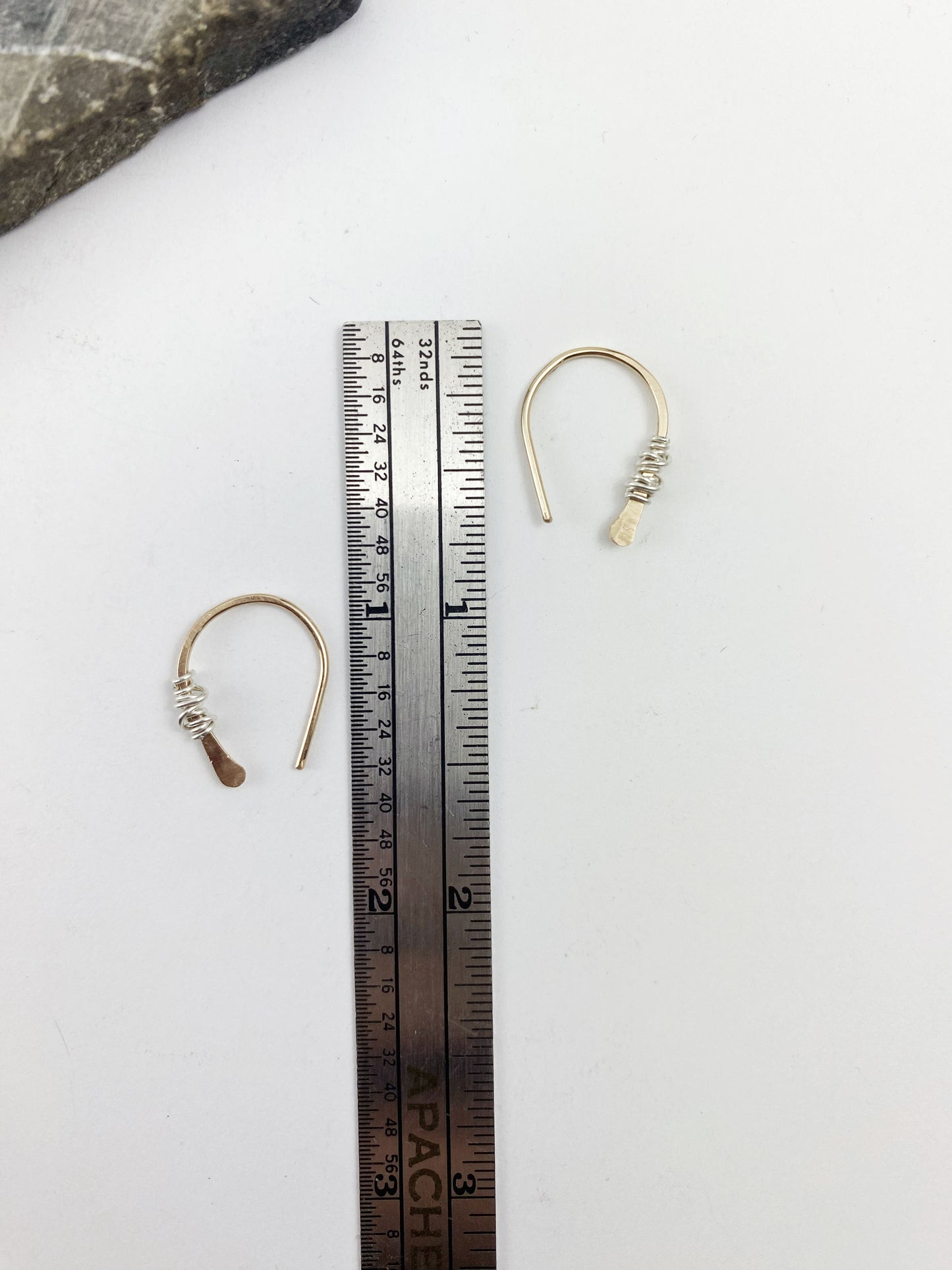 Gold Horseshoe Threader with Silver Wrap | Huggie Hoops | Dainty Earrings | Tiny Earrings | Small Boho Earrings | Mini Earrings | Open Hoop | Horseshoe Earrings