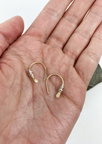 Gold Horseshoe Threader with Silver Wrap | Huggie Hoops | Dainty Earrings | Tiny Earrings | Small Boho Earrings | Mini Earrings | Open Hoop | Horseshoe Earrings