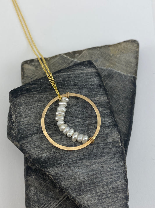 Gold Pearl Moon Necklace