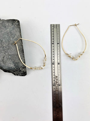Hammered Gold Petal Hoop Earrings with Wrapped Herkimer Diamonds, minimalist earrings, delicate earrings, gold earrings, petal hoops