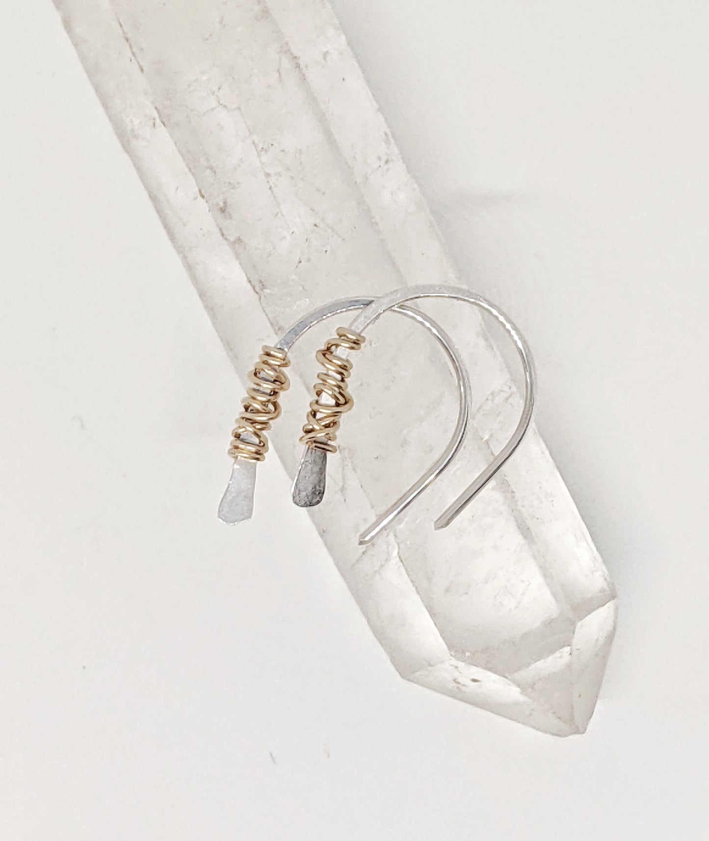 Silver Horseshoe Threader with 14k Gold Wrap | Huggie Hoops | Dainty Earrings | Tiny Earrings | Small Boho Earrings | Mini Earrings | Open Hoop | Horseshoe Earrings