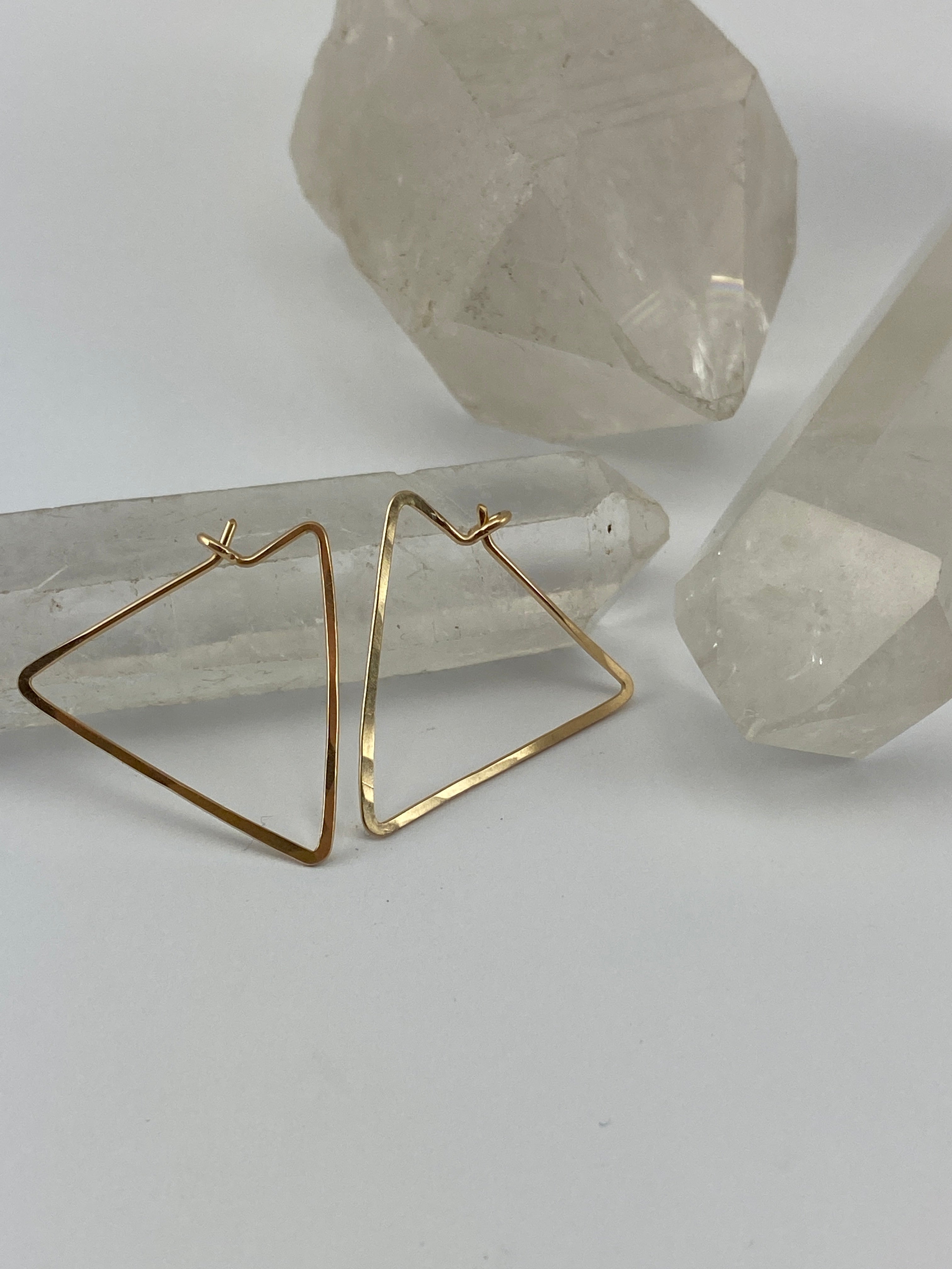 Gold Triangle Hoop Earrings | Geometric Earrings | Boho Hoops | Geometric Earrings | Gold Boho Hoops | 14 K Gold Fill | Handmade Hammered Hoops