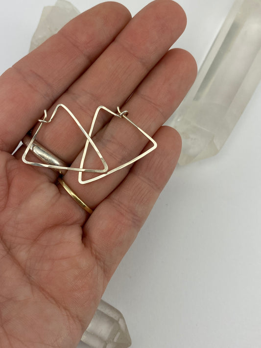 Silver Triangle Hoop Earrings  | Geometric Earrings | Boho Hoops | Silver Hoops | Handmade Sterling Silver Earrings