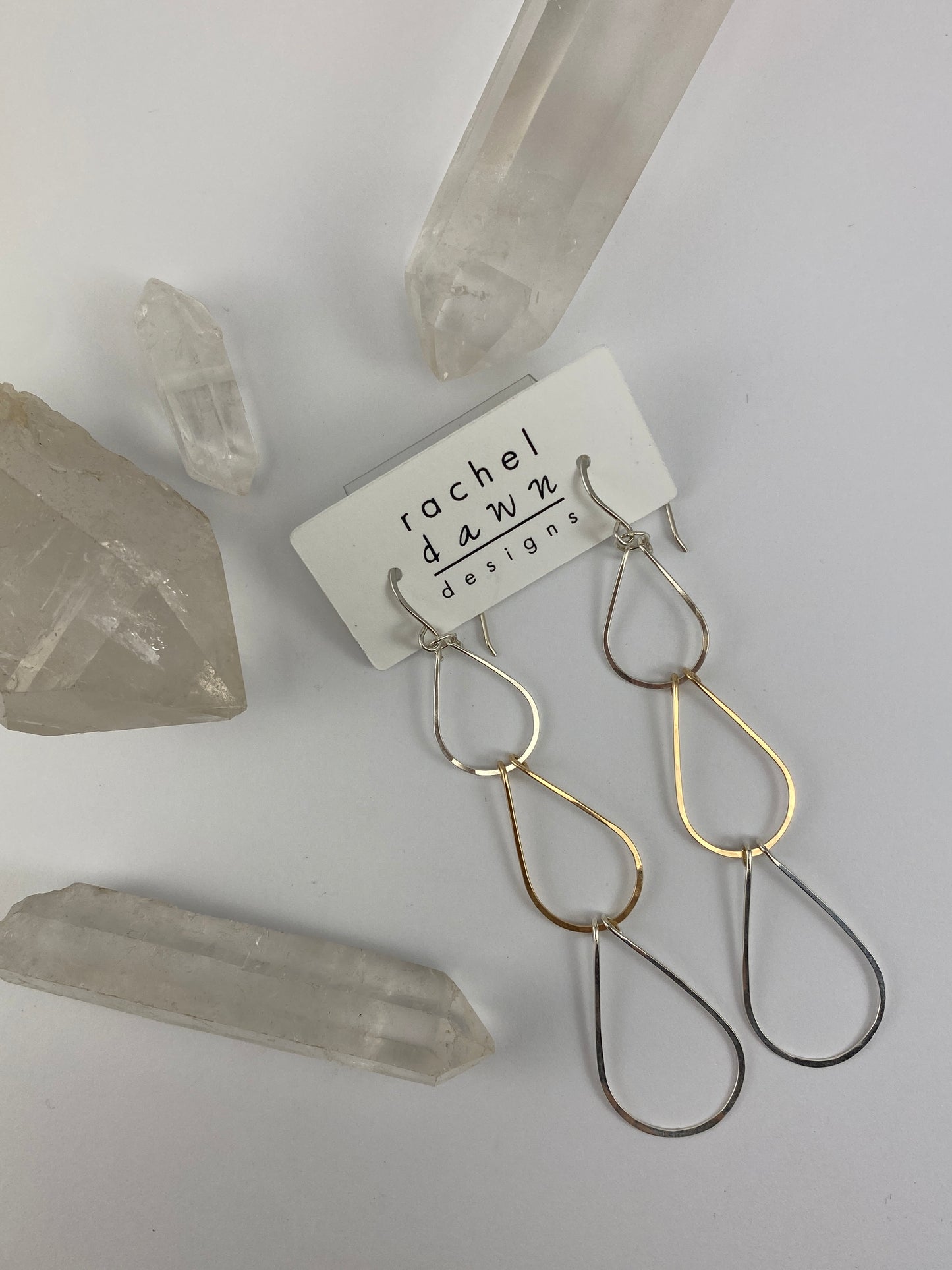 Silver and Gold  Triple Teardrop Earrings | Waterfall Earrings | Mixed Metal Boho Earrings | Sterling Silver | 14 K Gold Fill