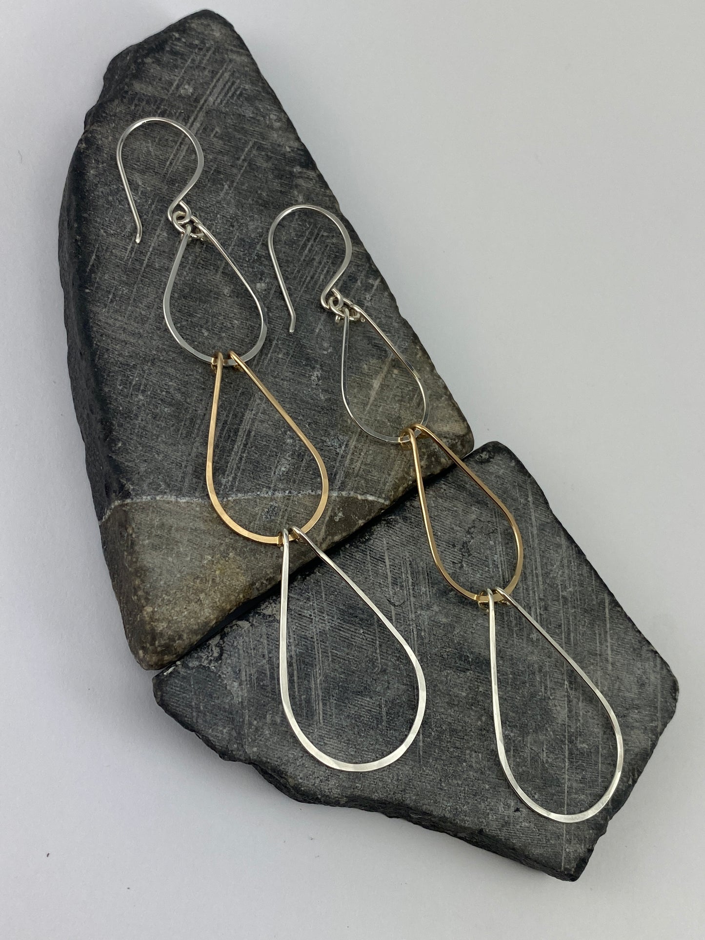 Silver and Gold  Triple Teardrop Earrings | Waterfall Earrings | Mixed Metal Boho Earrings | Sterling Silver | 14 K Gold Fill