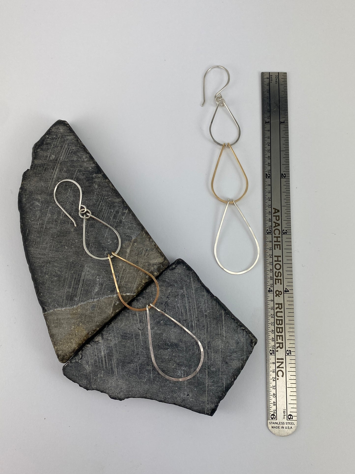 Silver and Gold  Triple Teardrop Earrings | Waterfall Earrings | Mixed Metal Boho Earrings | Sterling Silver | 14 K Gold Fill