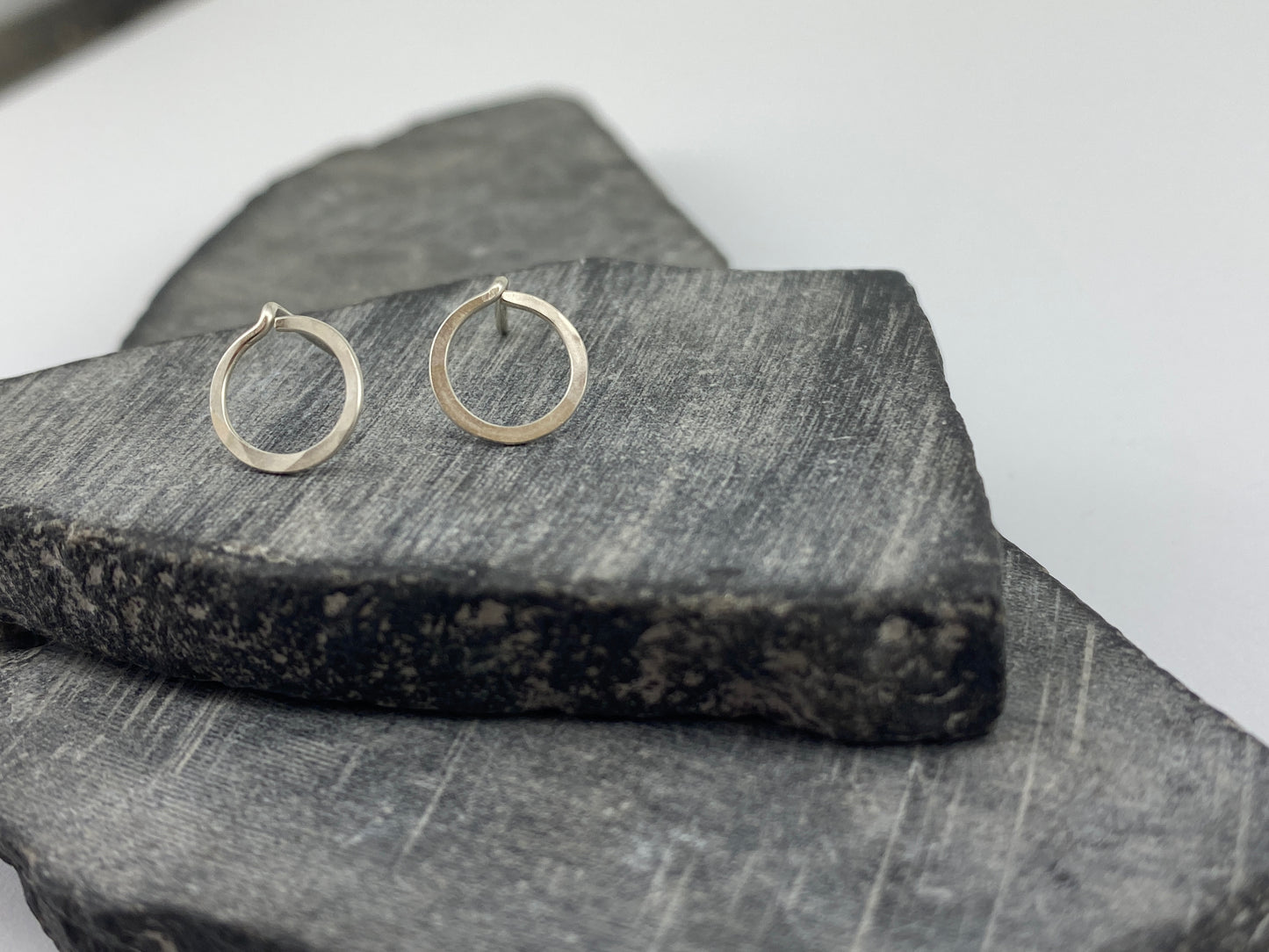 Hammered Silver Circle Stud Earrings | Sterling Silver Posts | Tiny Earrings