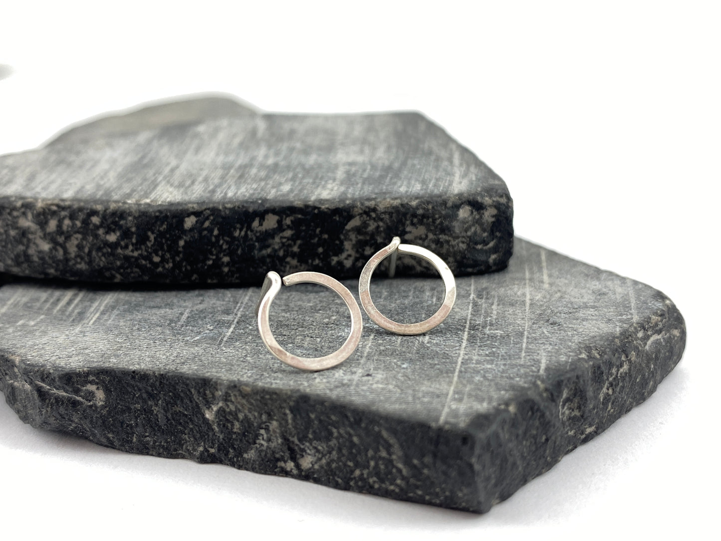Hammered Silver Circle Stud Earrings | Sterling Silver Posts | Tiny Earrings
