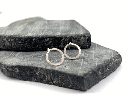 Hammered Silver Circle Stud Earrings | Sterling Silver Posts | Tiny Earrings