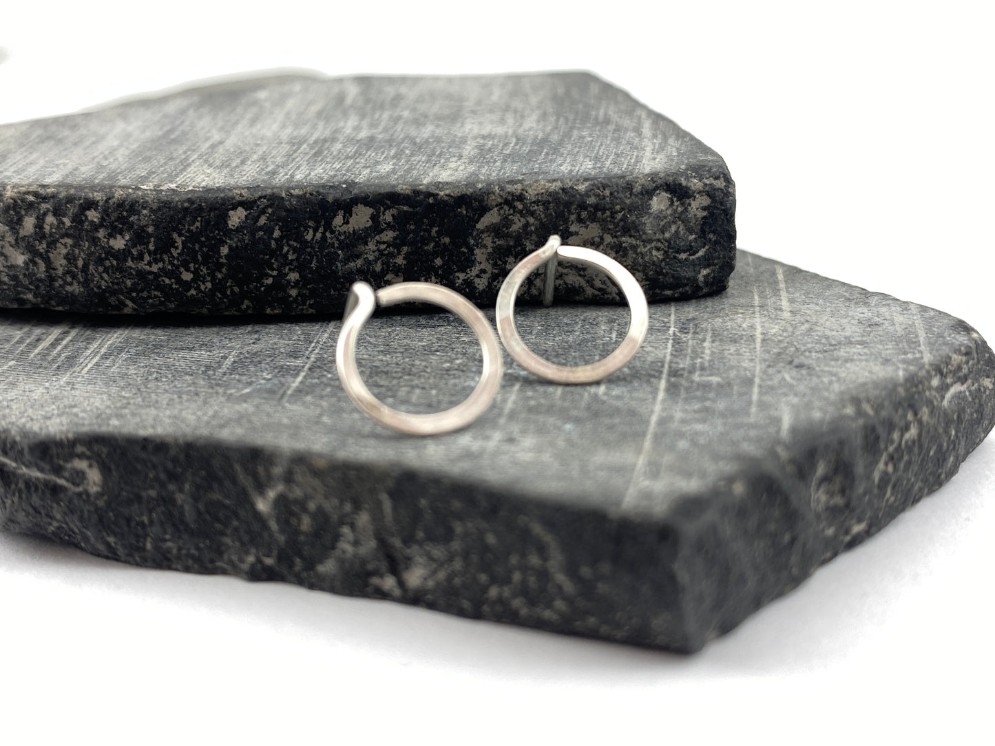 Hammered Silver Circle Stud Earrings | Sterling Silver Posts | Tiny Earrings